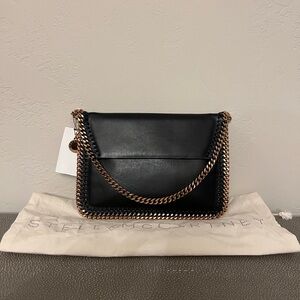 Stella McCartney Black Shoulder Bag with Gold Chain Trim